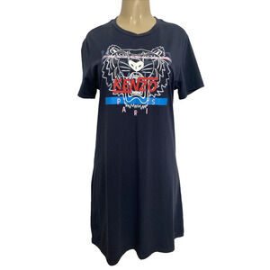 KENZO Tiger T Shirt Dress Short Sleeve Navy Blue Cotton Crew Neck XL